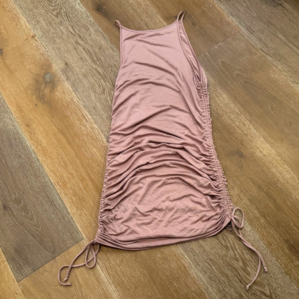 Black Pink Gathered Midi Dress With Drawstrings At Sides Large